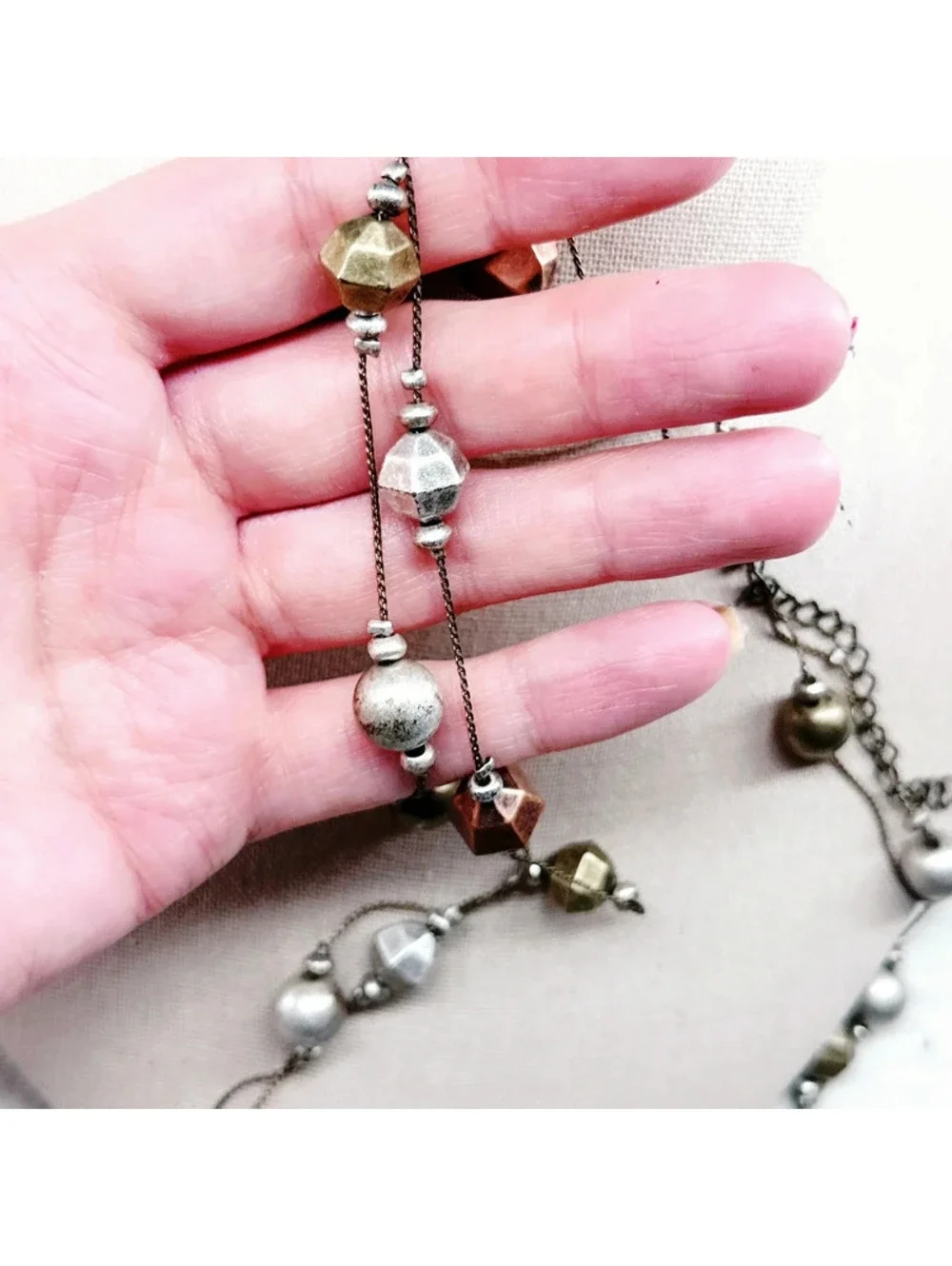 5350mc. Bronze Long Necklace Plastic Boho